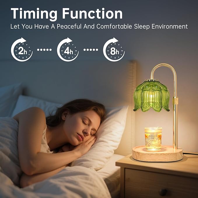 Flower Candle Warmer lamp with Timer Dimmer,Adjustable Height Candle Warmer,Fits All Jar Scented Candles,Christmas Gifts for Mom Women,Candle Lamp for Bedroom Home Decor Green-01