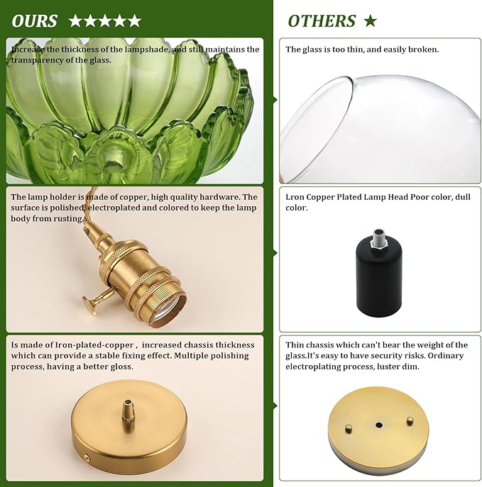 Pendant Light with Green Scindapsus Glass Lmapshade, Brass Vintage Pendant Light Adjustable Hanging Light for Kitchen Island Dining Room Hallway