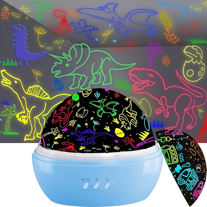 MINGKIDS Kids Night Lights for Bedroom,Project Dinosaurs and Vehicles on Wall or Ceiling,Room Lights for Baby Toddler,2 to 9 Year Old Gifts for Boys Girls