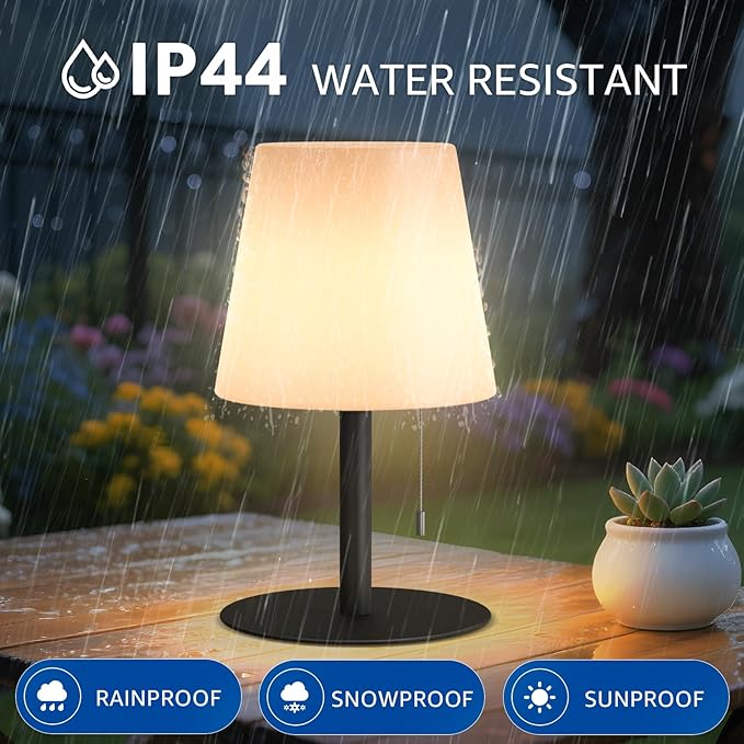 uuffoo Shower Lamp Waterproof Warm White & RGB Shower Light Dimmable LED Rechargeable Table Lamp Cordless Outdoor Lamps Portable for Indoor Outdoor Bathroom Home Patio H9.8in D6.3in (2PCS Black)