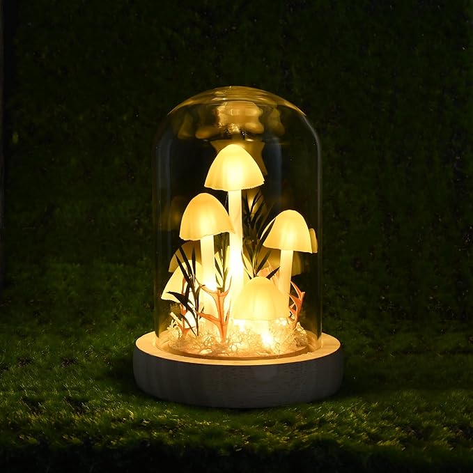 QUELIEN Mushroom Lamp,Mothers Day Mom Gifts for Mom,Light Up Mushroom in Glass Dome,Birthday Party Decorations,Ideal Birthday Gift,GirlfriendGift