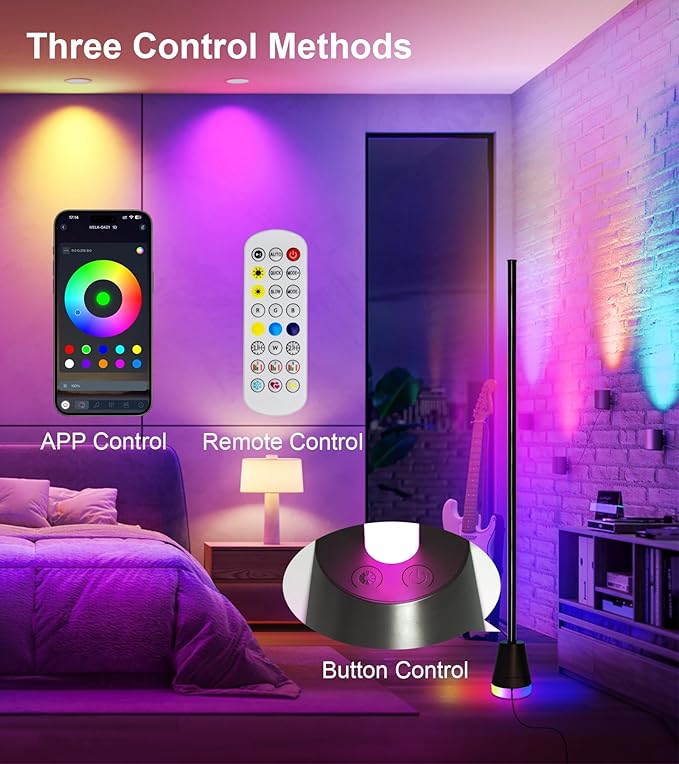 Corner Floor Lamp, Smart RGB LED Corner Lamp with App and Remote Control, 16 Million Colors & 68+ Scene, Music Sync, Timer Setting,Ideal Standing Lamp for Living Rooms,Bedrooms,Gaming Rooms