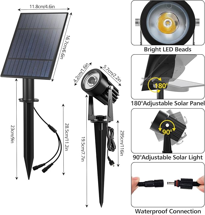 T-SUN Blue Solar Spotlights, 2-in-1 Outdoor Waterproof Solar Landscape Spotlights for Garden, Yard, Paito, Festival Decor(Blue)