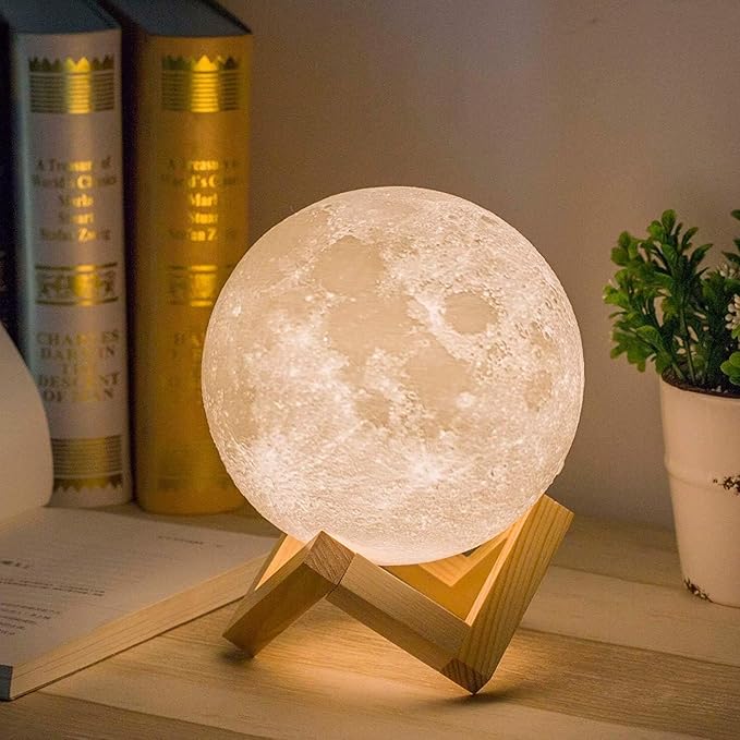 Mydethun Moon Lamp 3D Night Light - Valentine Gifts for Women, Mom & Kids, 5.9' Table Decor w/Wooden Base, Proposal Decororation w/Touch-Dimmable & USB Rechargeable, Dual-Color White/Warm Yellow