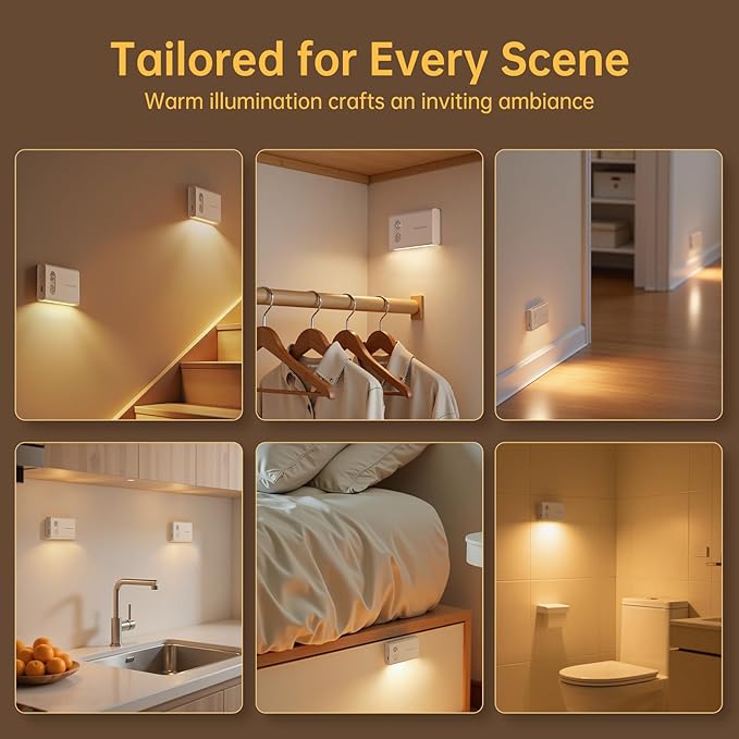 Rechargeable Motion Sensor Light Indoor, Dimmable Warm White LED Night Light, Magnetic, Adjustable Emission Direction for Hallway, Stair, Toilet, and Under Cabinet Lighting, (3 Pack)
