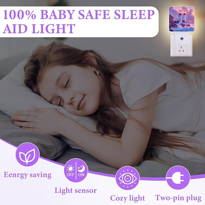 Sunset Lighthouse Night Light,Night Lights Plug into Wall,Led Lamp for Stairway/Hallway/Bedroom 0.5W Nightlight Sleep Friendly