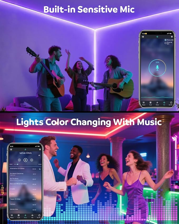 Aclorol 20FT COB RGB LED Strip Light Music Sync AC 110V COB LED Strip Light Outdoor Waterproof IP67 Dimmable Flexible Rope Lights Super Bright 2520 LEDs for Patio Home Party Commercial Decoration