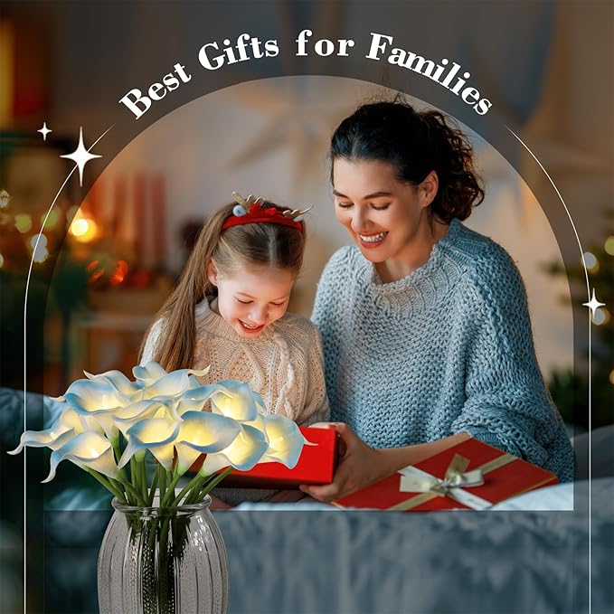 20pcs Lighted Artificial Calla Lily Bouquet Lamp Faux Floarl Night Light Real Touch Flower Night Lamp LED Calla Lily lighted Artificial Flower for Holiday Gifts Home Kitchen Decor(Light Blue, No Vase)