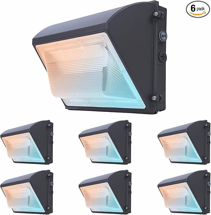 150W LED Wall Pack Light with Photocell 6Pack, 4000/5000/6500K 3CCT, 80/100/120/150W Selectable, Commercial and Industrial Outdoor LED Wall Lights for Parking Lot Warehouses, 100-277V, ETL Listed