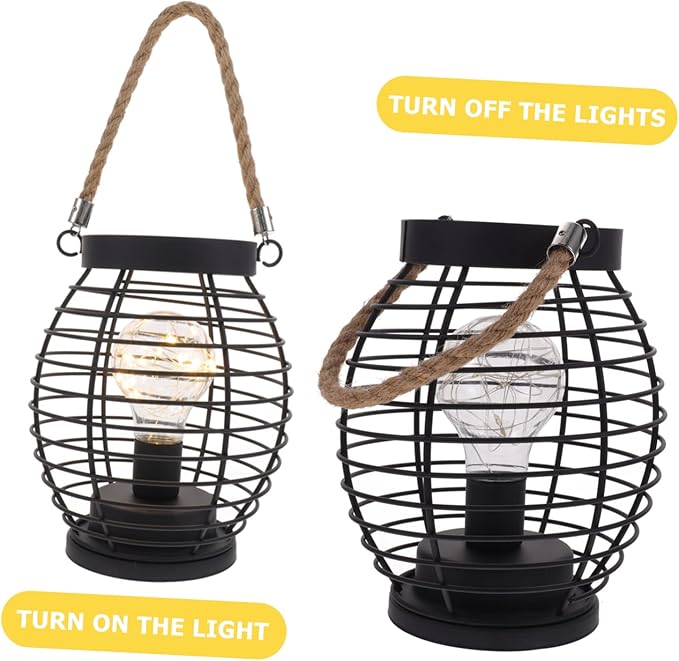 TEHAUX Vintage Basket Table Lamp Rechargeable Cordless Led Lantern Sturdy Portable Night Light for Bar Ktv Rustic Decorative Fixture