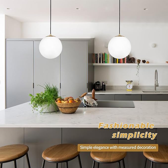 KoKo&Yukina 10" Globe Pendant Light Gold Mid Century Pendant Light Glass Globe Mid Century Modern Light Fixture Brushed Brass Finished with Milk Glass Lampshade for Dining Room Bedroom