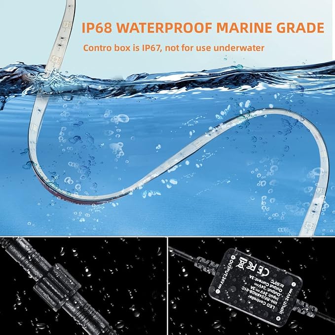 Marine Submersible Boat LED Strip Lights, 32.8FT IP68 Waterproof Underwater Boat RGB Lights, Boat Deck Light, Under Boat Light for Night Fishing Pontoon Boats, RF/APP Control