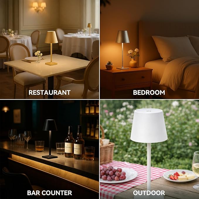 2-Pack Rechargeable Cordless Table Lamps, Battery-Operated Wireless Minimalist Table Lamp, 3 Colors Stepless Dimming LED Adjustable Height Table Lamp for Dining/Bedside/Camping (4, White)