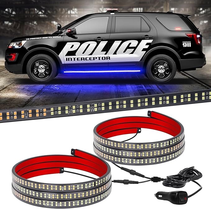 XRIDONSEN 2PCS 60 inch Blue Running Board Emergency Lights Strip 720 LED Strobe Lights Flashing Warning Safety First Responder Light for Police Firefighter Vehicles Ambulance Trucks Pickup SUV
