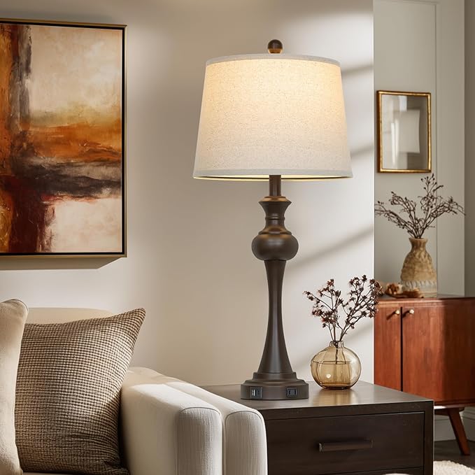 29" Tall Brown Table Lamp, 3-Way Dimmable Touch Control Bedside Lamp with USB A+C & AC Outlet for Bedroom, Living Room (1 Pack)