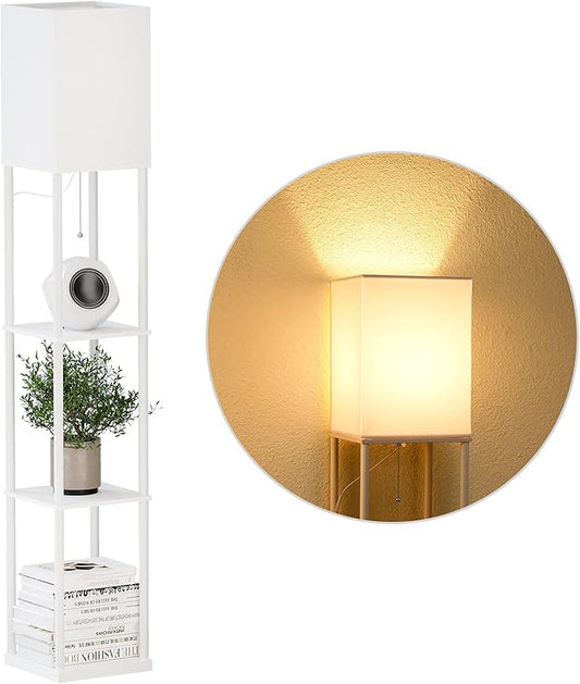 SUNMORY Floor Lamp with Shelves, Modern Square Standing Lamp with 3 Color Temperature Bulb, Corner Display Bookshelf Lamp for Living Room and Bedroom