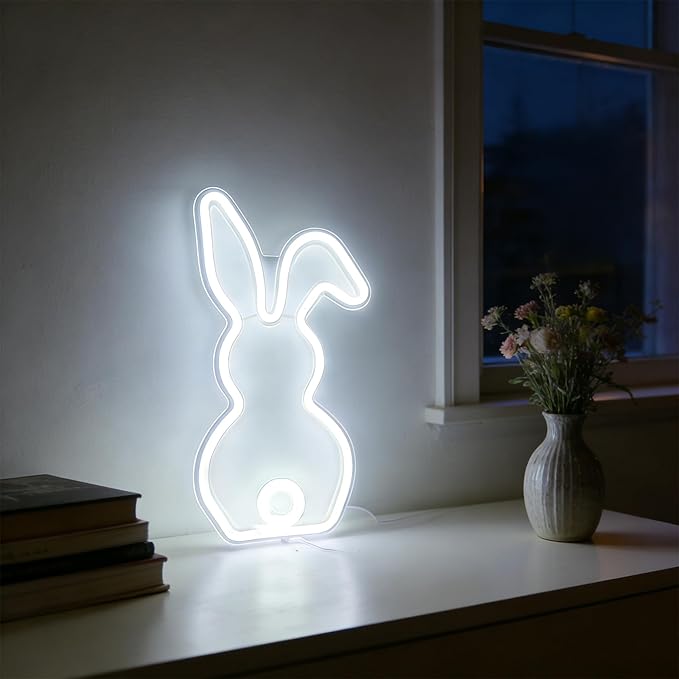 LED Bunny Lamp,Cute Rabbit Neon Light Signs Easter decorations USB Powered or 3xAA Battery Powered,Bunny Night Light Gifts for Bedroom Dorm Easter Christmas Party Bar Wall Decor