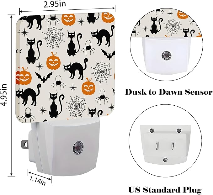 Halloween Black Cat Night Light,Plug Into Wall for Boys Girls Bedroom Decorative Square Night Light Lamp 0.5w Sleep Friendly