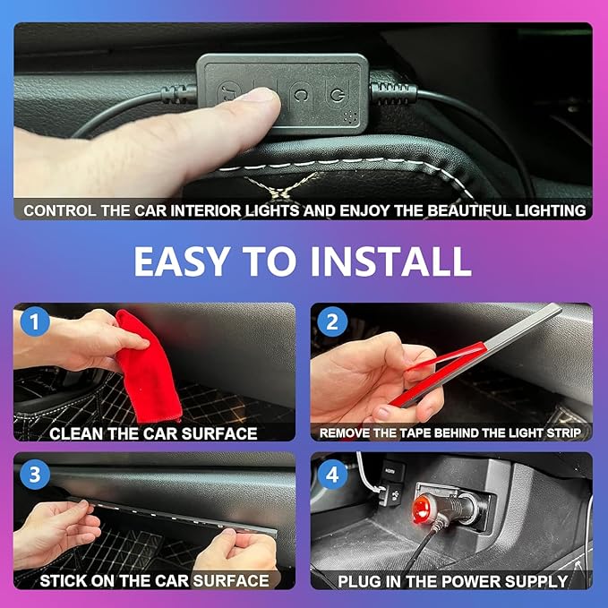 RGB LED Car Interior Light Strips with App Controls, Footwell Lighting for Car,Interior Car Lights with DIY Music Mode,72 LEDs Car Lights