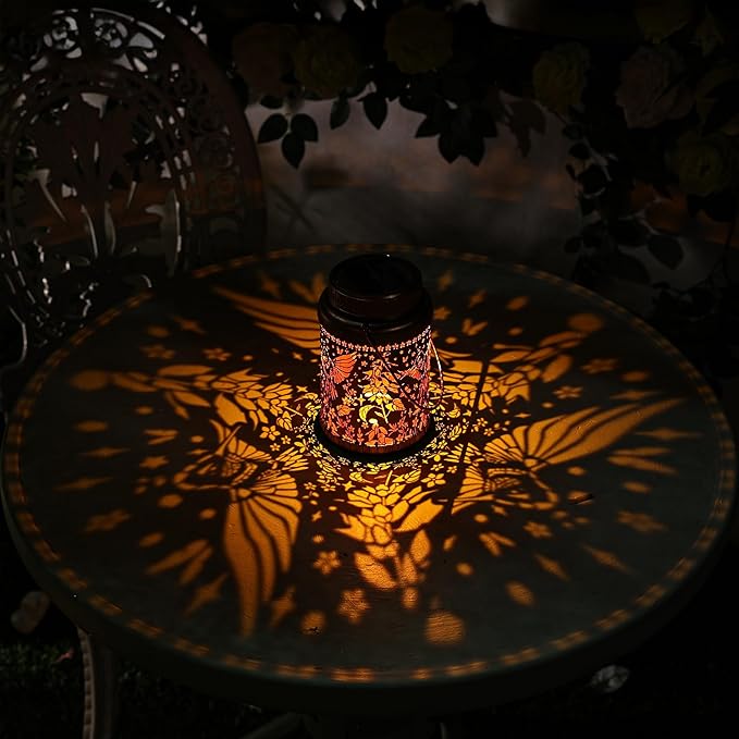 Cooo 4 Pack Solar Lanterns Outdoor Waterproof Hummingbird Red_Sage Solar Pathway Lights Landscape Path Christmas Gifts for Women Mom Grandma Outdoor Table Lamps Garden Yard Backyard Decor -Rose Gold