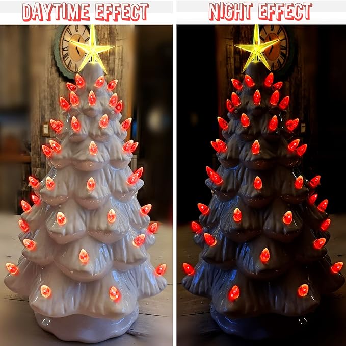 Ceramic Christmas Tree Replacement Lights Bulbs, Red Medium Twist Plastics Pegs Ornaments for Ceramic Tree(87 Bulbs＆ 3 Topper Star)