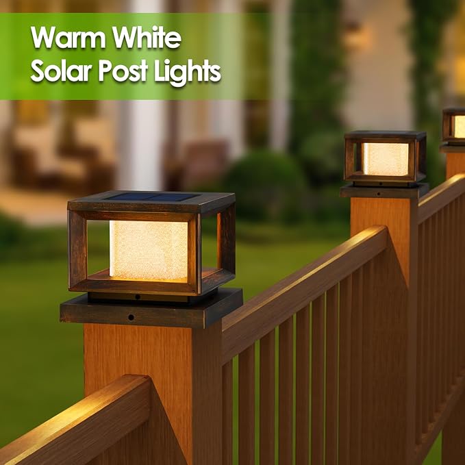 Mlambert 10 Pack Solar Post Lights Outdoor, Waterproof Fence Cap Lights for Deck, 4x4 6x6 Wooden Vinyl Outdoor Light with Shinning Effect, Brown
