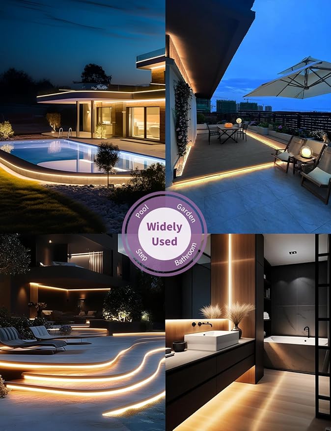 20FT COB LED Strip Lights Outdoor IP67 Waterproof,6M, Flexible DC 24V, Remote & App Control, Dimmable, Warm White 3000K Led Tap Lighting For Garden Patio ,Kitchen Living Room Bedroom DIY Decor