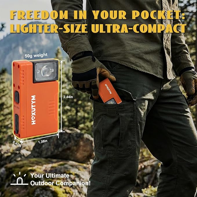Clip-on LED Rechargeable Flashlights – 500lm EDC Mini Pocket Light, Hands-Free Magnetic Work Light with 180° Rotatable Clip & RGB Emergency Mode for Camping, Hiking, Repairs, Walkies, Orange