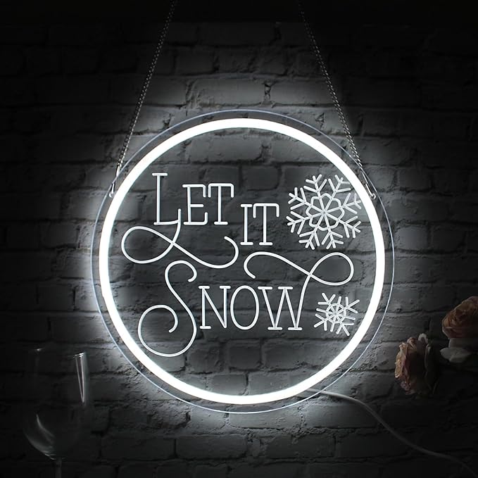 Let It Snow Neon Sign For Room Decor Christmas Neon Lamp White Snow Led Light For Kids Room Christmas Gift For Kids Hanging Glow Sign For Home Bedroom Dorm Studio Office Shop Party Sign(USB Power)