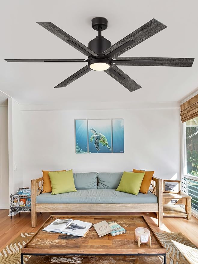 60 Inch Ceiling Fan with Light and Remote, Large Farmhouse Industrial Ceiling Fan for Living Room, Dining Room, Reversible DC Motor, 6 Speed, Black Bronze