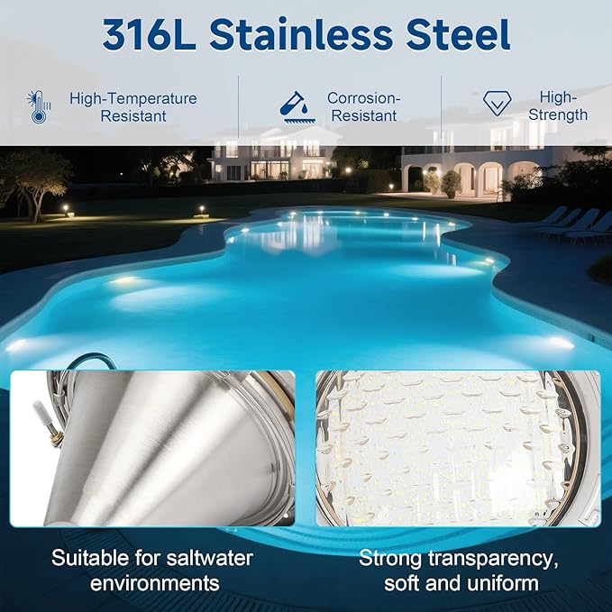 120V LED Pool Lights for Inground Pool, 10 Inch Inground Pool Light with 50FT Cord, 35W(300W Equivalent) 4000LM Cool White, Fits 10'' Wet Niche, Stainless Steel Housing