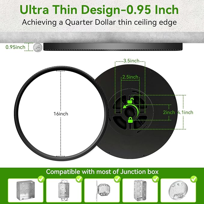 4Pack 42W 4500LM Led Ceiling Light, 15.8 Inch 3000K/4500K/6000K 3CCT Selectable Flush Mount Ceiling Light for Living Room, Bedroom, Kitchen(Black, Non Dimmable)