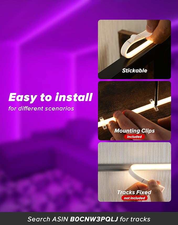 Shine Decor COB LED Rope Light AC 120V, 800lm Ultra Bright, IP65 Waterproof Cold-Resistant ETL Neon Strip, No Driver Tape Lighting for Home Commercial 10x4.5mm, Purple, 32.8ft