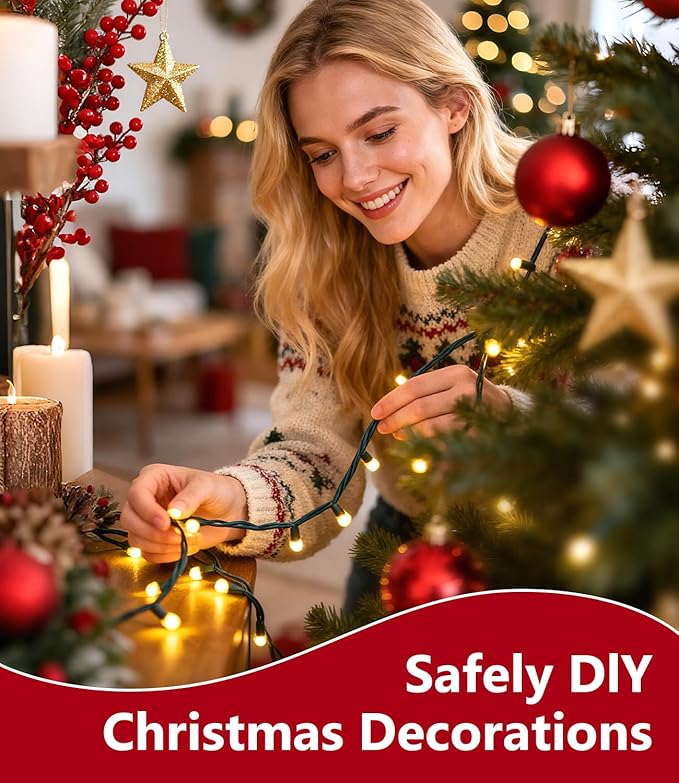 49FT 1000LED Warm White Christmas String Lights Outdoor with 8 Modes, IP44 Waterproof Plug in Christmas Tree Light Cluster Lights for Christmas, Patio, Garden, Indoor Outdoor Decor
