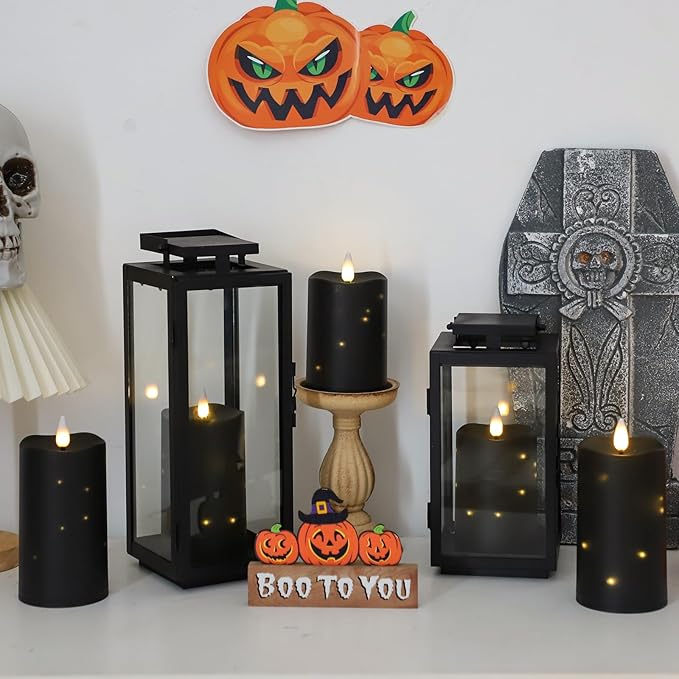 5 Packs Flameless Candles, Black Battery Operated Candles, Black LED Candles with Remote, Realistic Flickering Dancing Flame, Outdoor Waterproof for Halloween Party Outdoor Garden