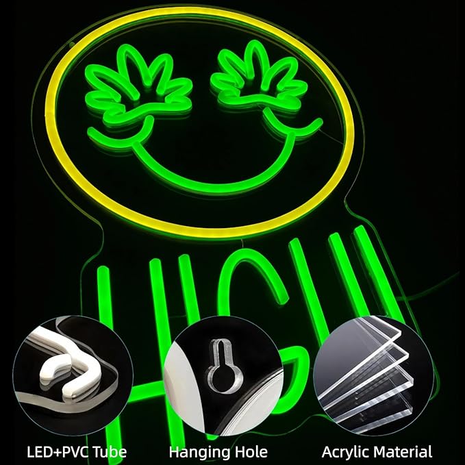 Green High Face Neon Sign for Wall Decor Green Leaf High Face Neon Light Dimmable Light Sign Wall Decor for Man Cave Bar Bedroom Shop Hotel Garage Decor Gifts for Men