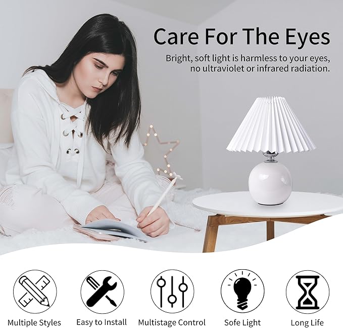 Korean Pleated Table Lamp Ins DIY Ceramic Table Lamps for Living Room Home Deco Cute Lamp with Tricolor Led Bulb Beside Lamp…