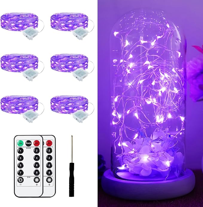 6 Pack Fairy Lights Battery Operated with Remote 7ft 20 LED Mini String Twinkle Lights Waterproof 8 Modes Firefly Starry Moon Lights for Mason Jars DIY Christmas Wedding Party Bedroom Decoration