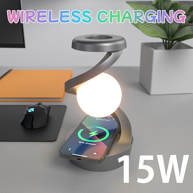 Levitating Lamp Levitating Moon Lamp 360° Floating & Spinning in Air Freely with RGB Moon Lamp, Wireless Charging Night Light, Gesture Control Rotating Floating Night Light Desk Toys,White
