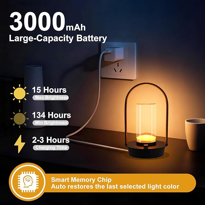 Cordless Table Lamp - Portable Lumisom Crystal Lantern with Touch & 3 Color Dimmable, Rechargeable Small Battery Powered Desk Lamp, Kiyagi Crystal Lantern for Bedroom Bedside Patio Camping Bar (Black)