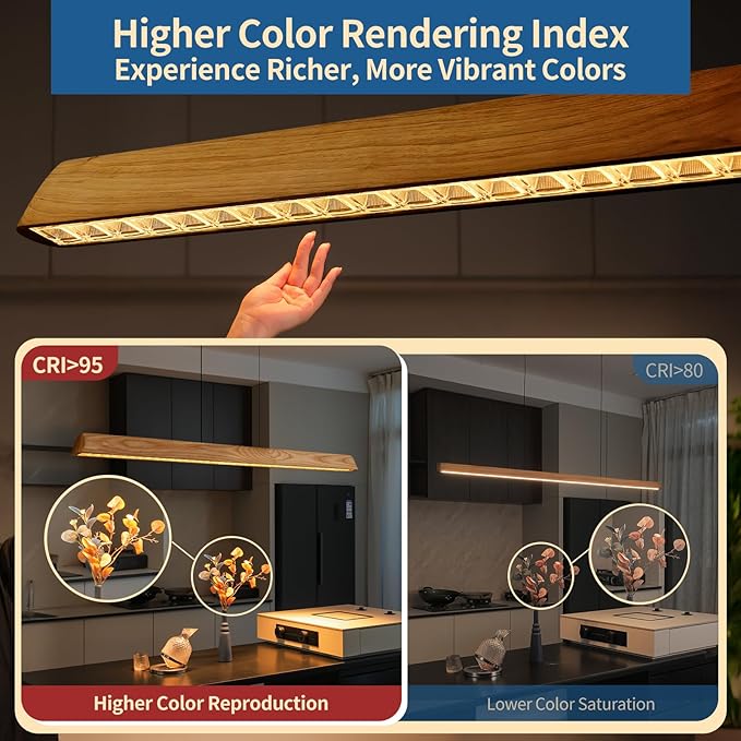Wood Linear Pendant Light, Dimmable Kitchen Island Lighting with Remote, 35W LED Island Lights for Kitchen, Adjustable Linear Chandelier for Dinning Room Light Fixture (Natural Ash, 57inch)