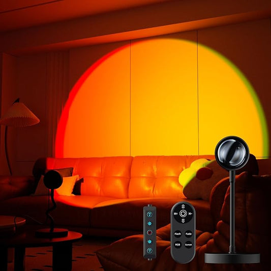 Sunset Lamp Projector with Remote Control and Button Switch,Multicolor Changing LED Projection Lamp 360 Degree Rotation Sunlight Lamp for Bedroom/Photography/Party/Tiktok Live/Room Decor/Gifts Women
