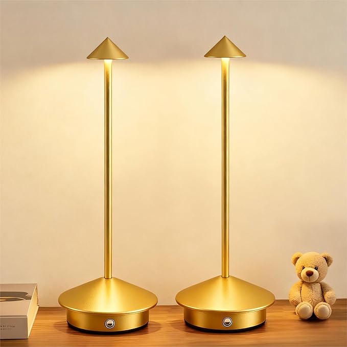 2 Pack Aluminum Cordless Table Lamp, 6000mAh Rechargeable Table Lamps, Portable Touch LED Lamp, Outdoor Waterproof Dimmable Cordless Rechargeable Table Lamps for Restaurant/Patio- Black (Jinse)