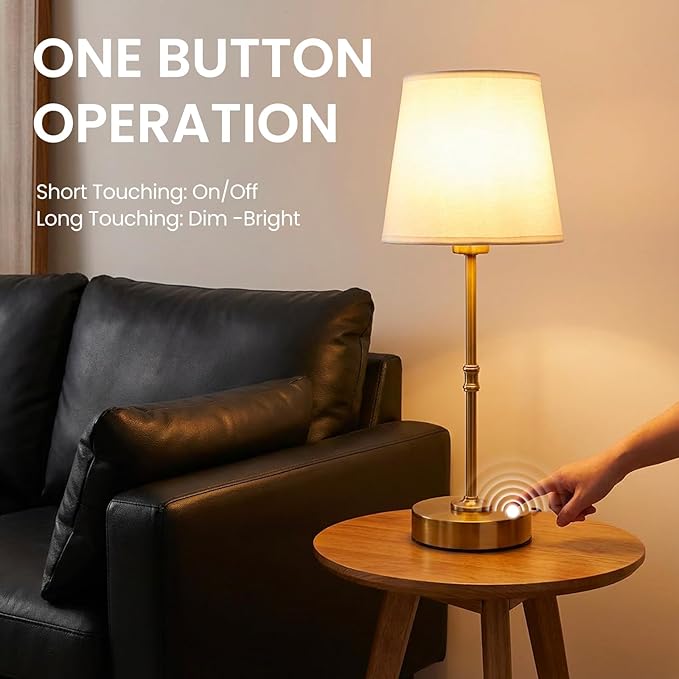 Gold Portable Cordless Table Lamp, Rechargeable Bedside Lamp, Stepless Dimming Touch Control Nightstand Lamp, 2700K Warm Light, Vintage Desk Lamp for Living Room, Dining Table Decor (Tall)