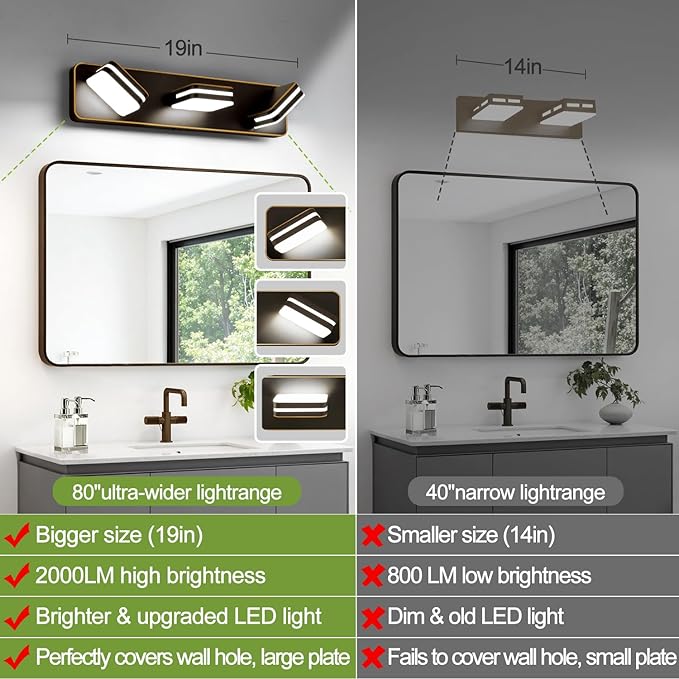 1300LM LED Modern Bathroom Vanity Light Fixtures, 360° Rotate Acrylic Brown and Gold Vanity Lights for Bathroom, Modern Wall Lighting Fixtures Over Mirror Kitchen Living (Natural White Light 5000K)