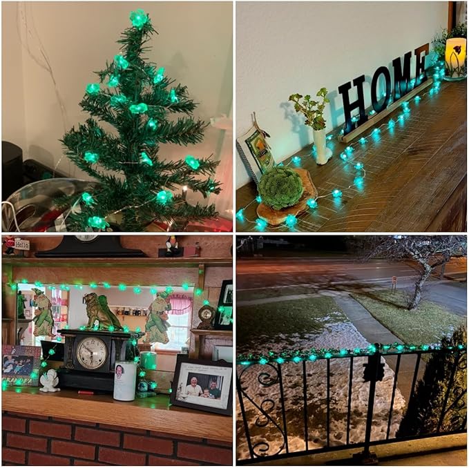 St Patricks Day Decorations Green Shamrocks String Lights 10 ft 30 LEDs Battery Operated, Lucky Clover Fairy Lights, Green Lights for Porch Fireplace Golf cart, St. Patrick's Day Decoration