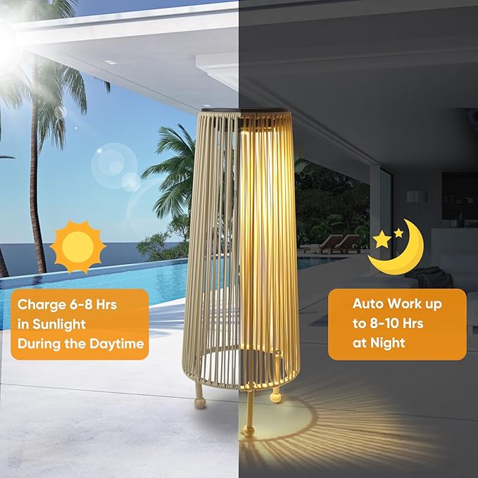 Outdoor Solar Floor Lamp, Upgraded Solar Patio Lamp, Brighter Outdoor Floor Lamp, Auto On/Off Patio Lamps Outdoor for Yard Garden Patio Pathway Lawn Decor 2Pack