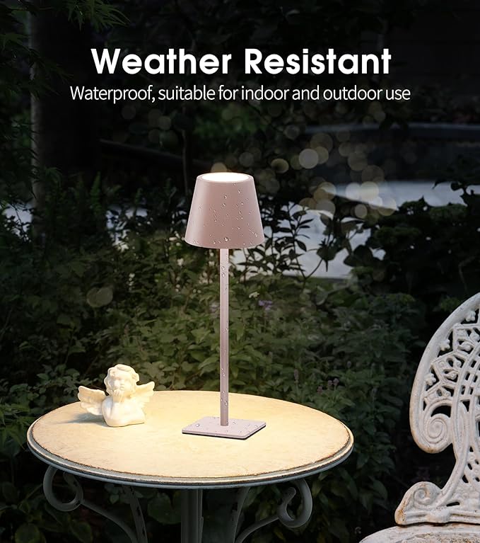 UME 3 Pack Cordless Table Lamp, Battery Operated Lamp - Portable Waterproof Rechargeable Table Lamp w/ 3 Color Temps & Stepless Dimming for Dinner, Desk, Cafe, Outdoor (Pink)