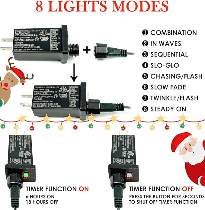 2-Pack Connectable Christmas Lights Outdoor, Total 164FT 400LED Christmas String Lights Waterproof with 8 Modes & Timer, Green Wire Twinkle Lights for Xmas Tree Decorations Outdoor Indoor, Warm White