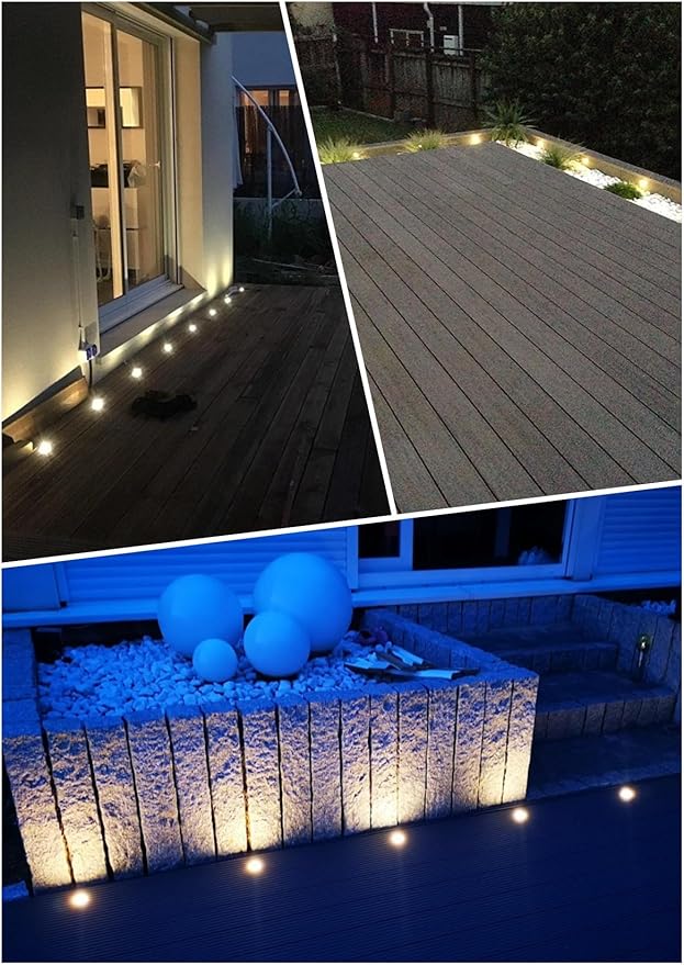 FVTLED LED Deck Lighting Kit, 10pcs Φ1.77 Low Voltage Waterproof Recessed In-ground Lighting for Garden Yard Soffit Patio Stair Decor Lights, Warm White, Black